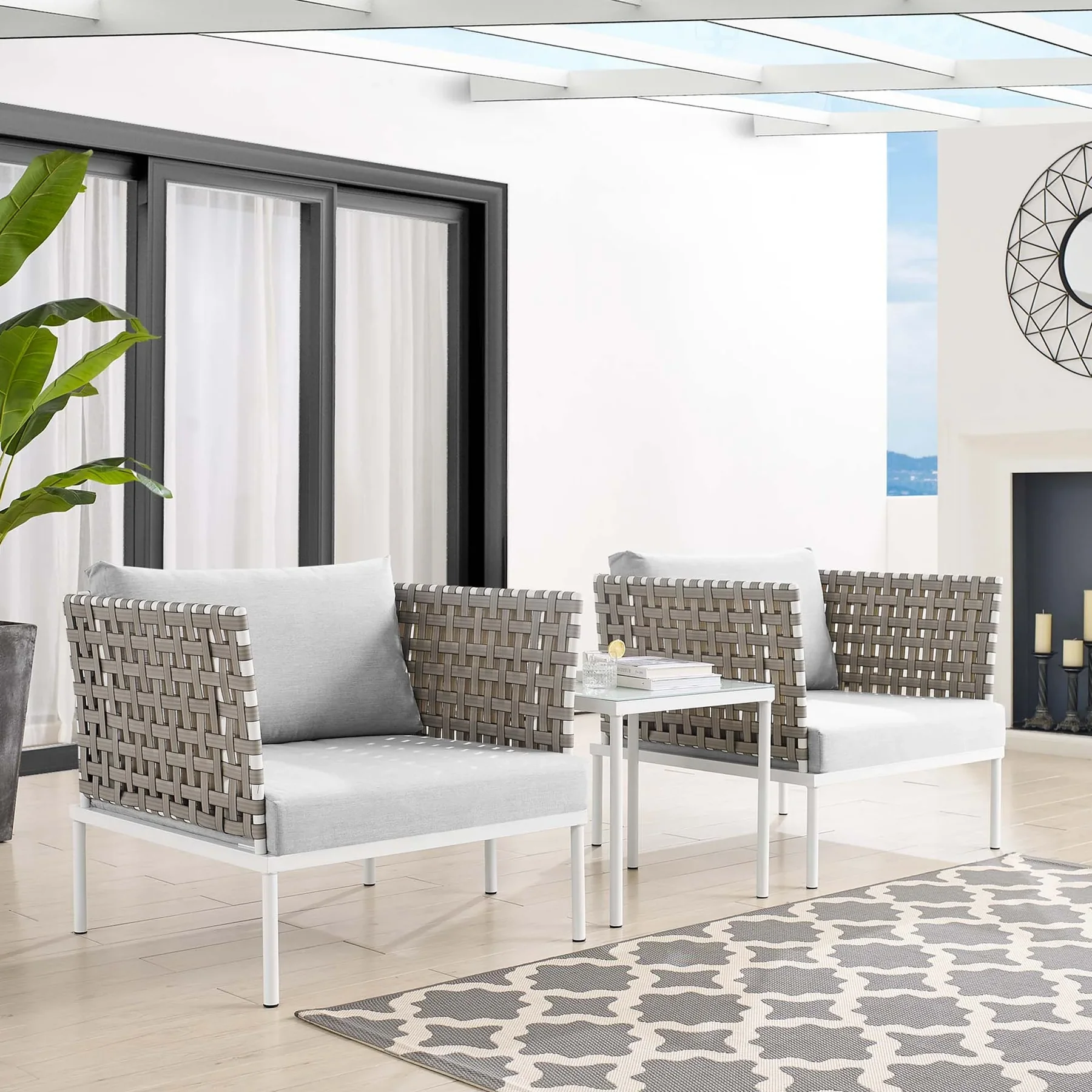 Harmony-3-Piece-Sunbrella_-Basket-Weave-Outdoor-Patio-Aluminum-Seating-Set_8 Finds Outdoor Patio Seating Set 2 Chairs and 1 Table Set (White) Braided & Rope - Image 1