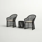 Tender Outdoor Patio Seating Set 2 Chairs and 1 Table Set (Black + Beige) - Image 2