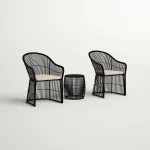Tender Outdoor Patio Seating Set 2 Chairs and 1 Table Set (Black + Beige) - Image 3