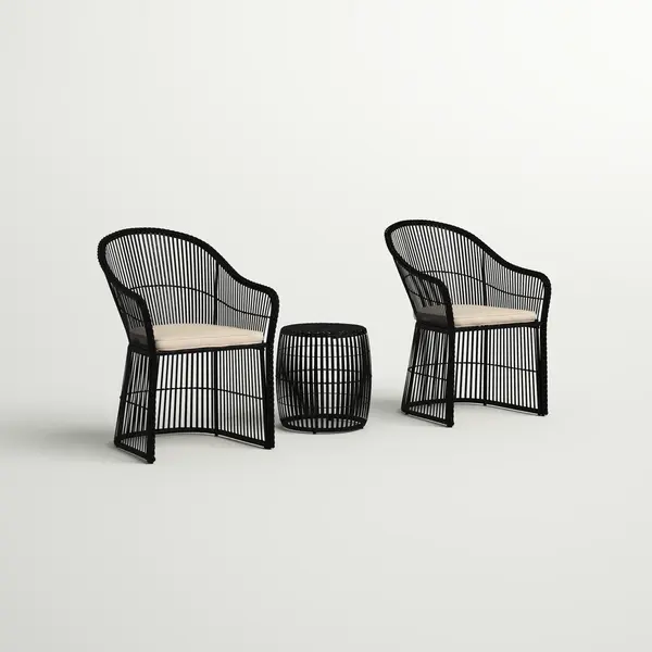 Tender Outdoor Patio Seating Set 2 Chairs and 1 Table Set (Black + Beige) - Image 3