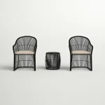 Tender Outdoor Patio Seating Set 2 Chairs and 1 Table Set (Black + Beige) - Image 4