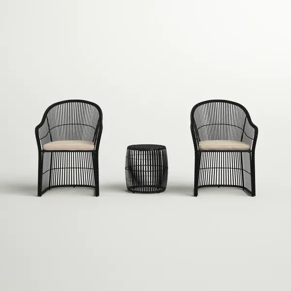 Tender Outdoor Patio Seating Set 2 Chairs and 1 Table Set (Black + Beige) - Image 4