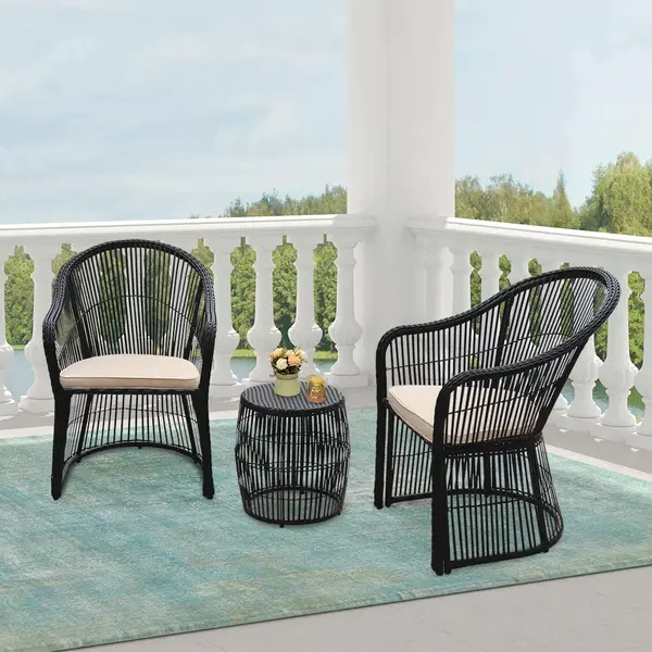 Tender Outdoor Patio Seating Set 2 Chairs and 1 Table Set (Black + Beige) - Image 5