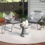Crimson Outdoor Patio Seating Set 2 Chairs and 1 Table Set (White + Dark Grey) - Image 2