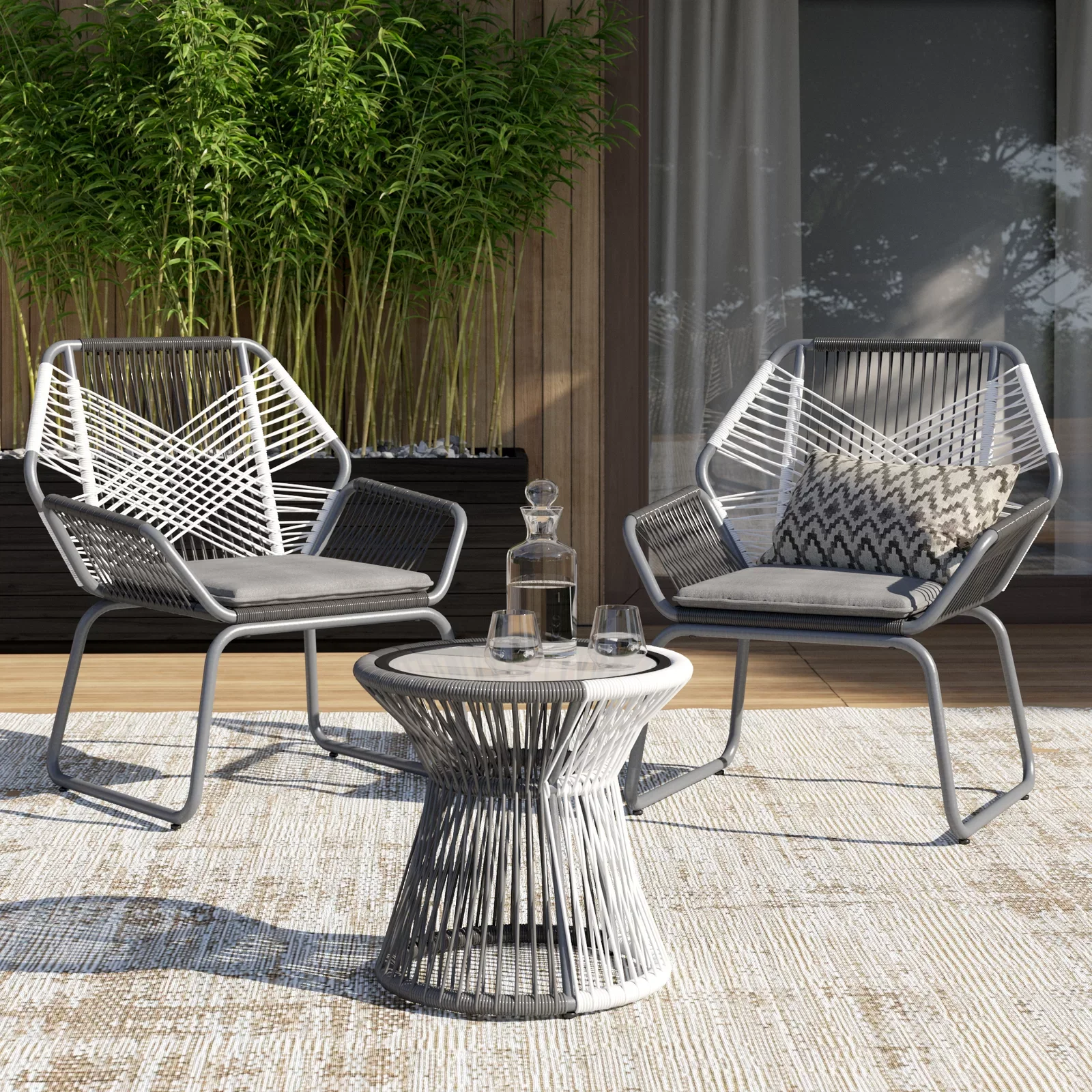 Crimson Outdoor Patio Seating Set 2 Chairs and 1 Table Set (White + Dark Grey) - Image 1