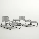 Teufel Outdoor Patio Seating Set 2 Chairs 2 Footrest and 1 Table Set Braided & Rope Grey - Image 2