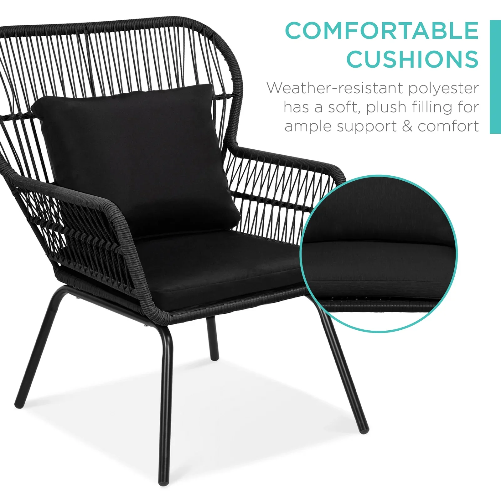 Horizon Outdoor Patio Seating Set 2 Chairs and 1 Table Set (Black) - Image 4
