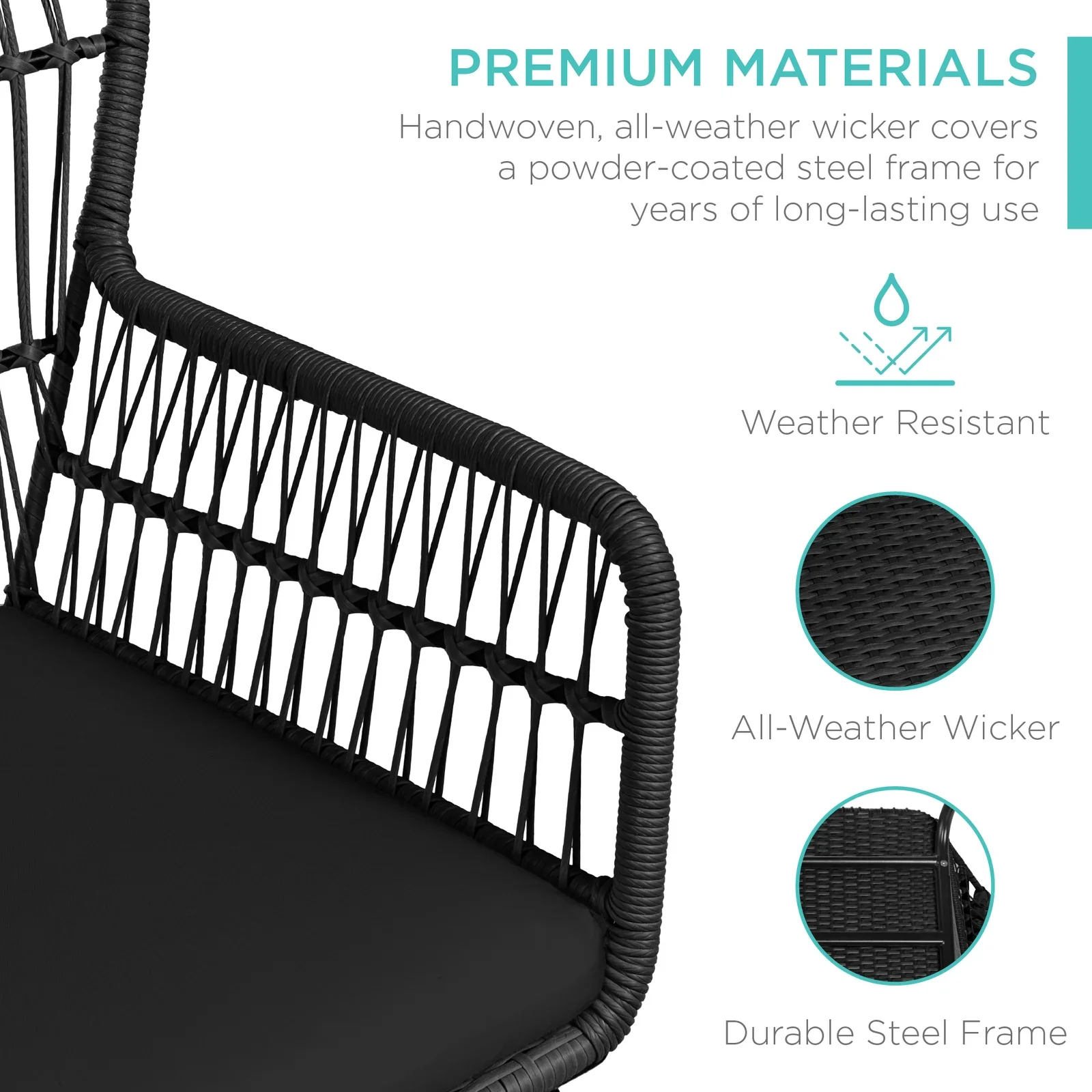 Horizon Outdoor Patio Seating Set 2 Chairs and 1 Table Set (Black) - Image 3
