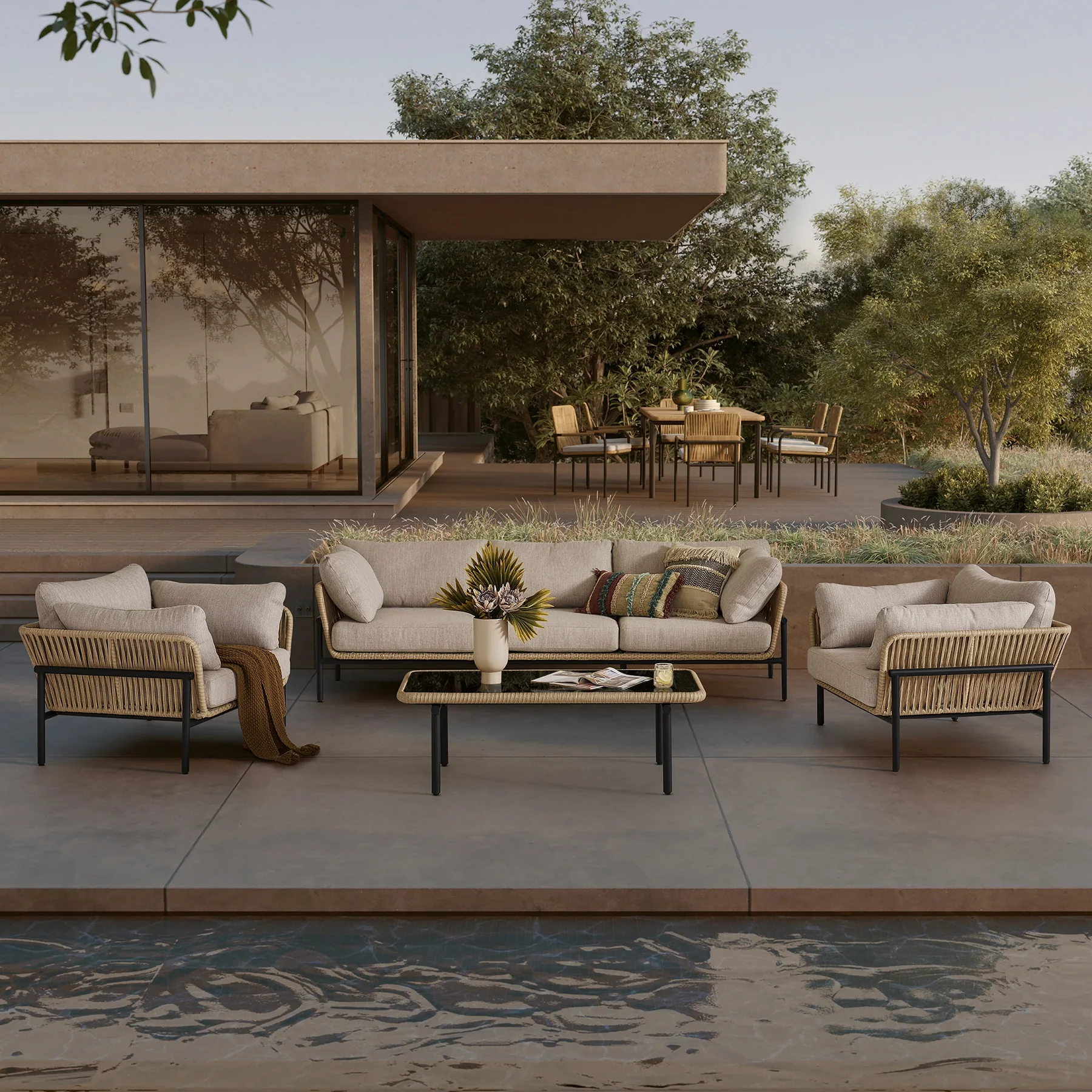1_a81b7815-d30b-4911-9781-4a74a8f437ef Arturo Outdoor Garden Balcony Sofa Set 3 Seater, 2 Single Seater and 1 Center Table Set Braid & Rope (Beige) - Image 1