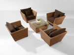 Reflin Outdoor Garden Balcony Sofa Set 2 Seater , 2 Single Seater and 1 Center Table With 1 Side Table Set (Brown + Beige) - Image 2