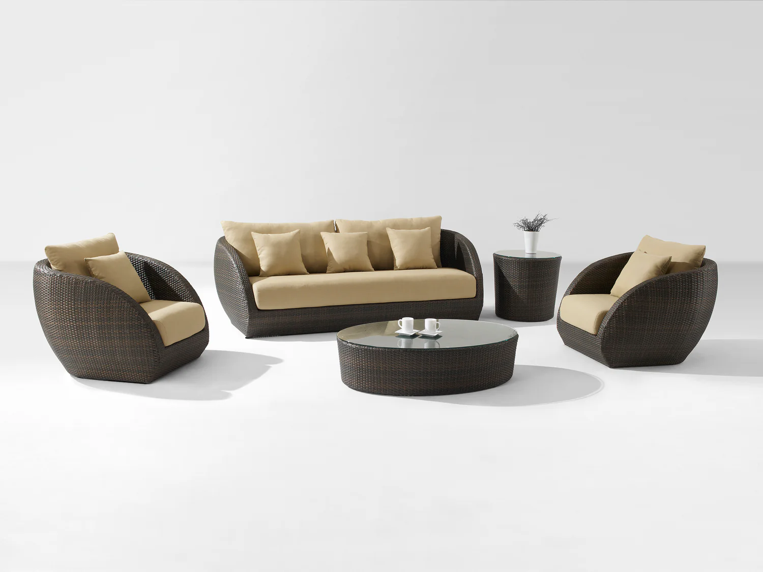 Mallorca_CompleteSet Zomera Outdoor Garden Balcony Sofa Set 2 Seater, 2 Single seater and 1 Center Table With Side Table Set (Brown + Tan) - Image 1