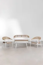 Marianela Outdoor Sofa Set 2 Seater, 2 Single seater and 1 Center Table Set (White+Brown) Braided & Rope