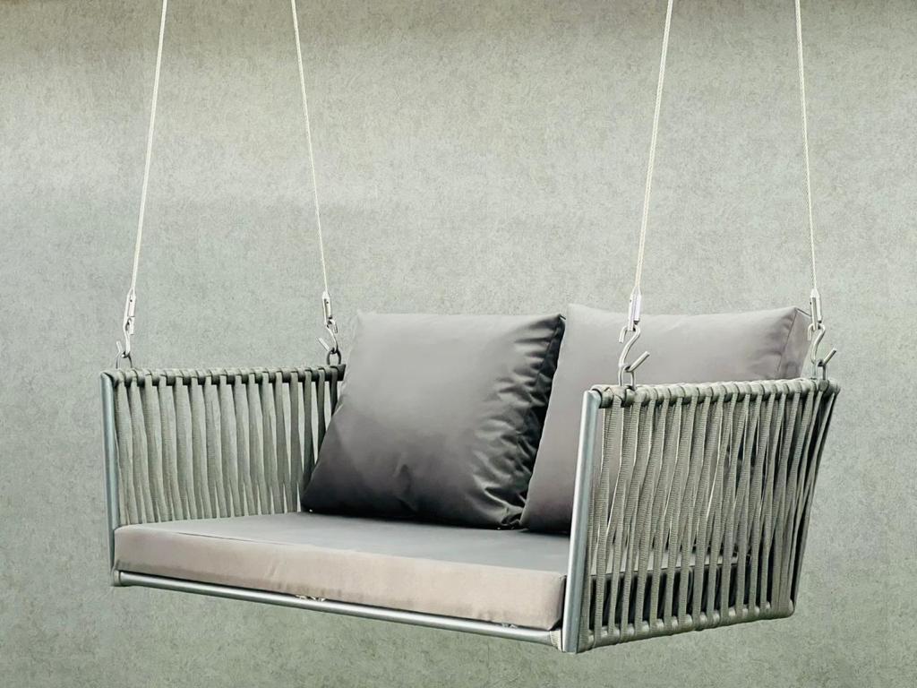 2d126da1-8247-41b4-96e9-ca76aaf87e20 Huda Double Seater Hanging Swing Without Stand For Balcony , Garden Swing (Grey) Braided & Rope - Image 1
