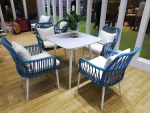 Lanexa Outdoor Patio Seating Set 4 Chairs and 1 Table Set (Blue + White) Braided & Rope