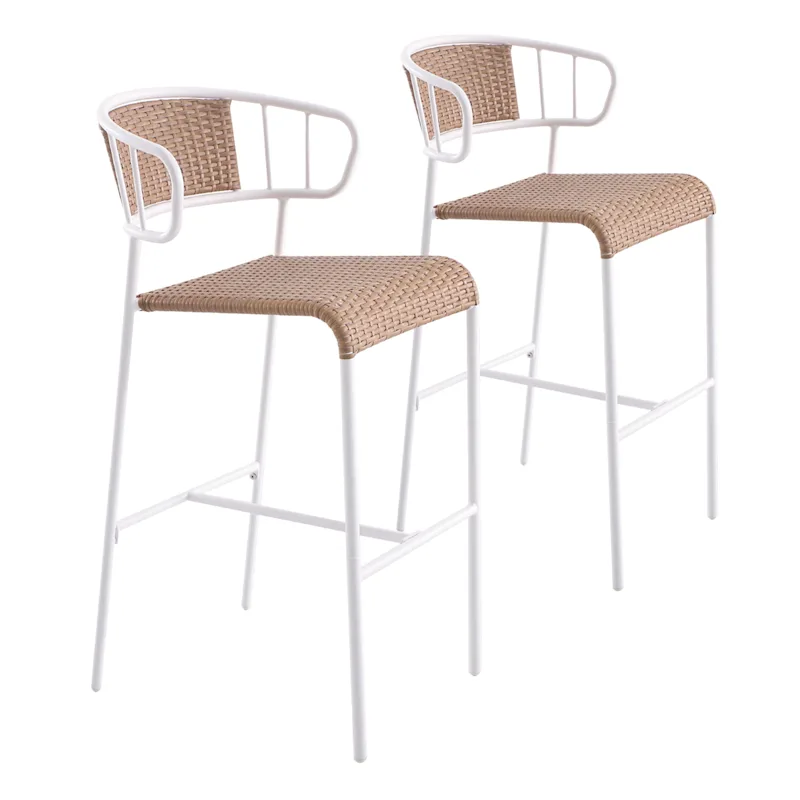 124347365 Boivin Outdoor Patio Bar Chair 2 Chairs set For Balcony (White + Light Brown) - Image 1
