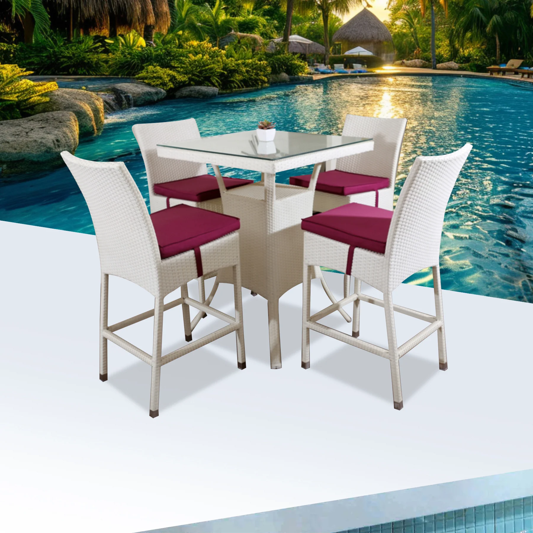 1_3bd2c0fa-f2ef-40d5-ad9e-7b60f16d11b5 Forst Outdoor Patio Bar Sets 4 Chairs and 1 Table (White) - Image 1
