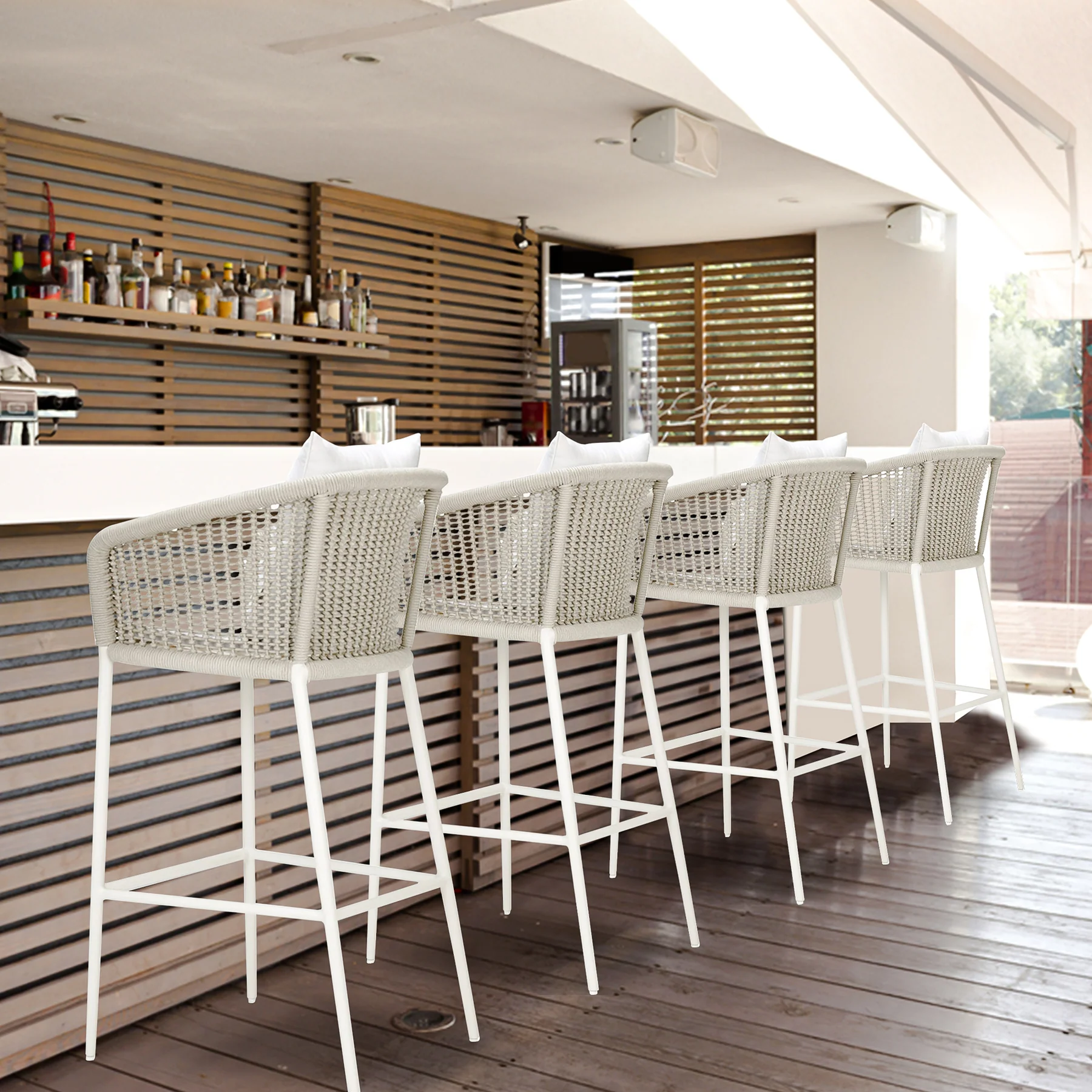 1_eff29fa5-2053-4d36-86c4-3a9fc161797d Sezgin Outdoor Patio Bar Chair 2 Chair For Balcony Braided & Rope (Ivory) - Image 1