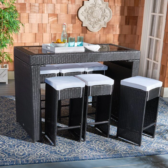 Ferdi Outdoor Patio Bar Sets 6 Stools and 1 Table (Black) - Image 1