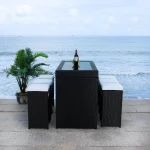 Ferdi Outdoor Patio Bar Sets 6 Stools and 1 Table (Black) - Image 2