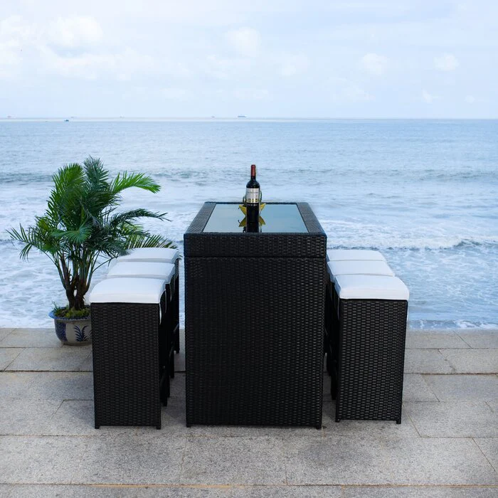 Ferdi Outdoor Patio Bar Sets 6 Stools and 1 Table (Black) - Image 2