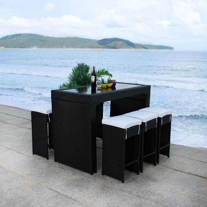 Ferdi Outdoor Patio Bar Sets 6 Stools and 1 Table (Black) - Image 3