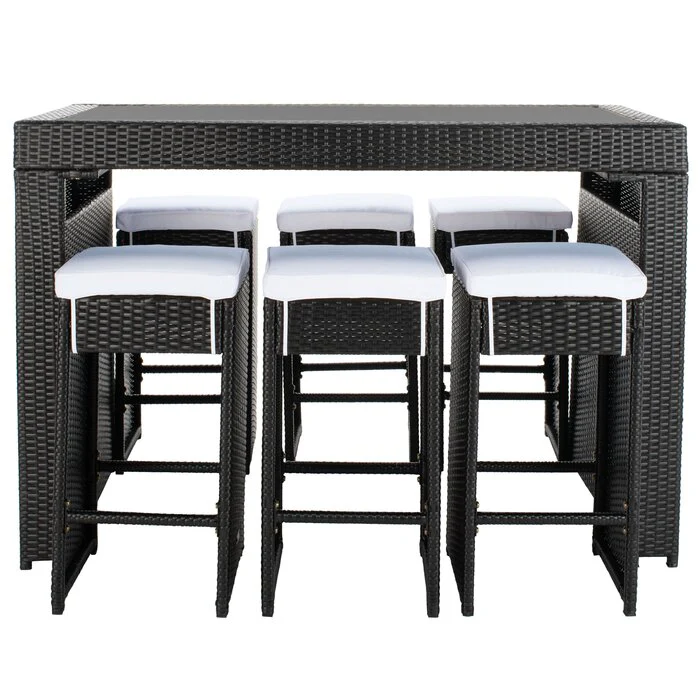 Ferdi Outdoor Patio Bar Sets 6 Stools and 1 Table (Black) - Image 4