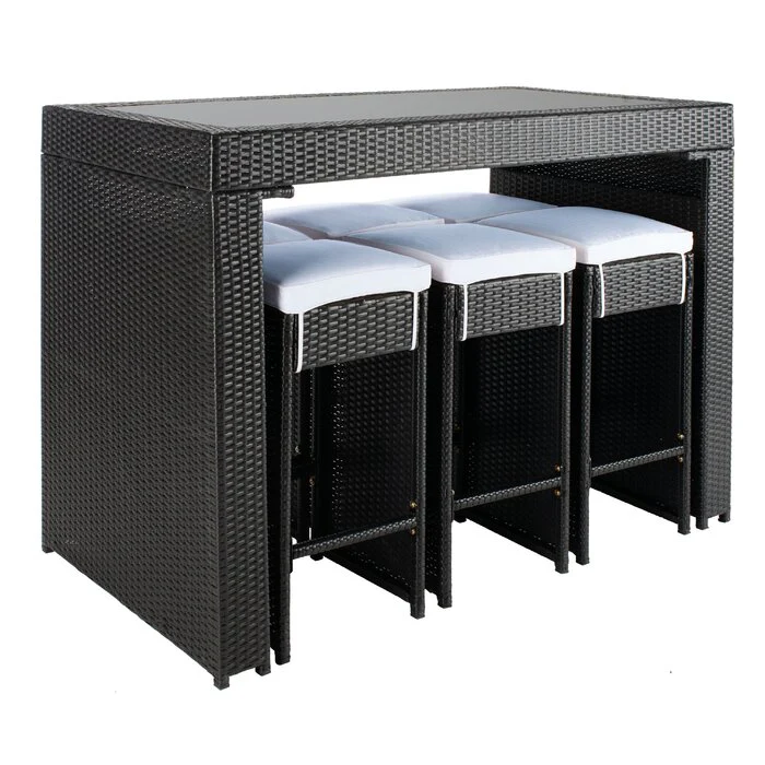 Ferdi Outdoor Patio Bar Sets 6 Stools and 1 Table (Black) - Image 5
